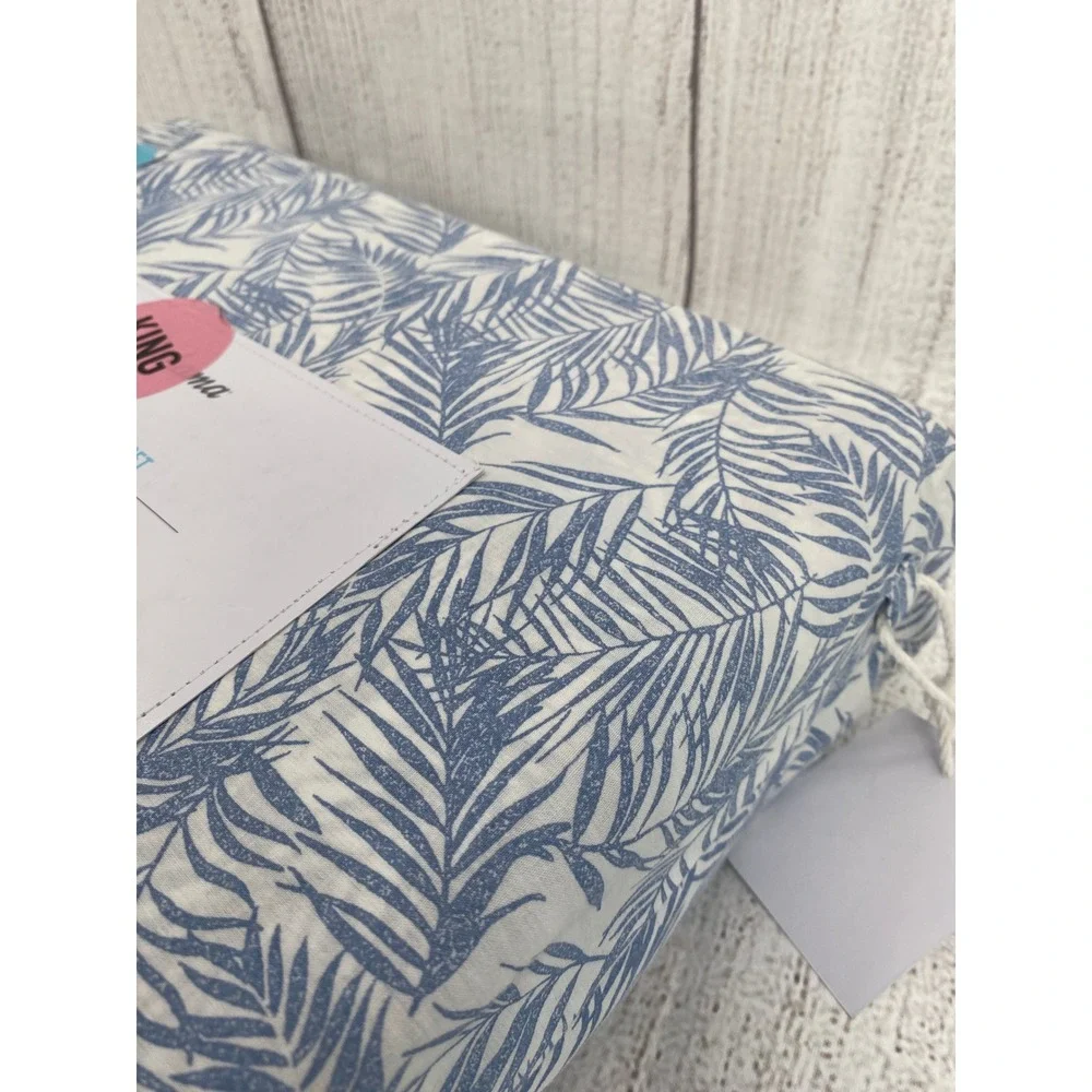 Tommy Bahama Sheet Set KING Blue Washed 100% Cotton Percale Tropical Palm Leaf
